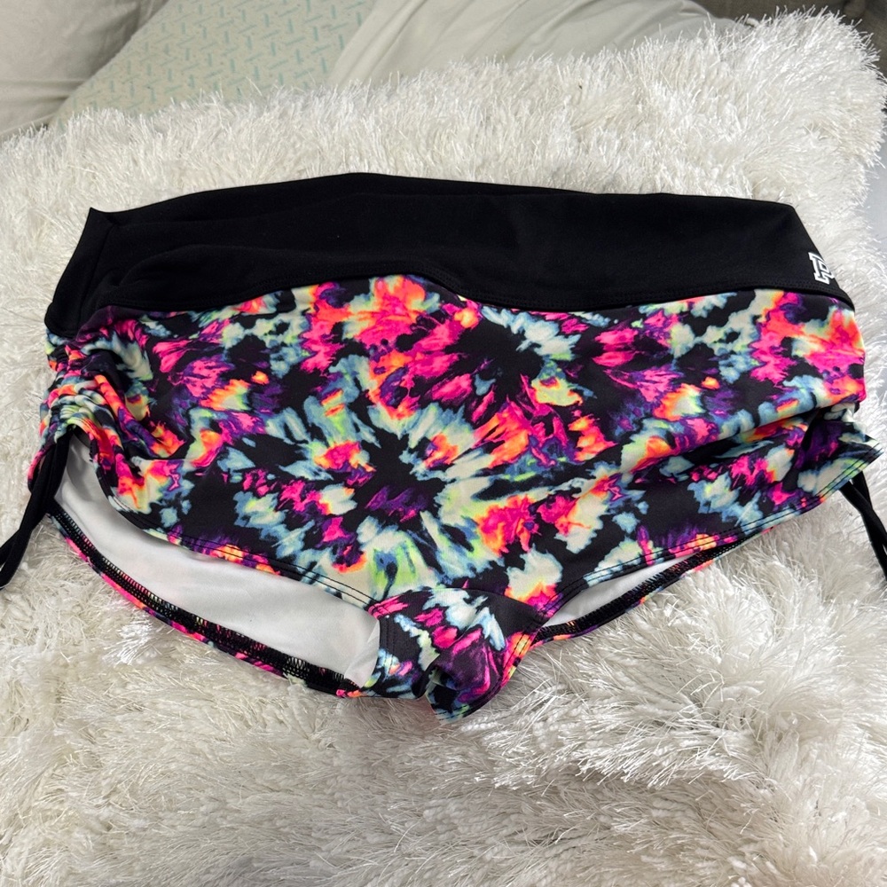 PINK Victoria's Secret Black Multicolor Tie-Dye Swim Bottoms